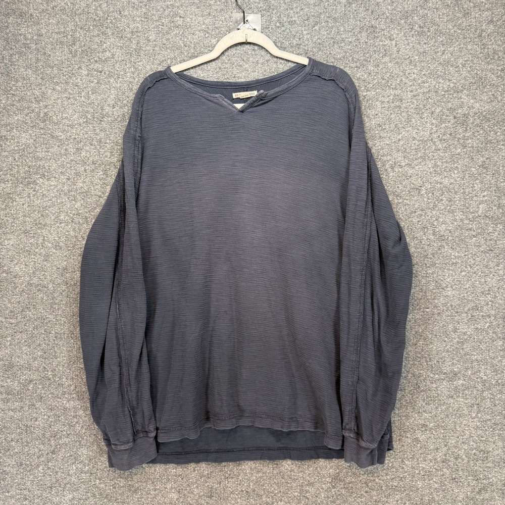 32 Bar Blues Long Sleeve Shirt Mens XL Blue Slub Knit Linen Blend Waffle Tshirt